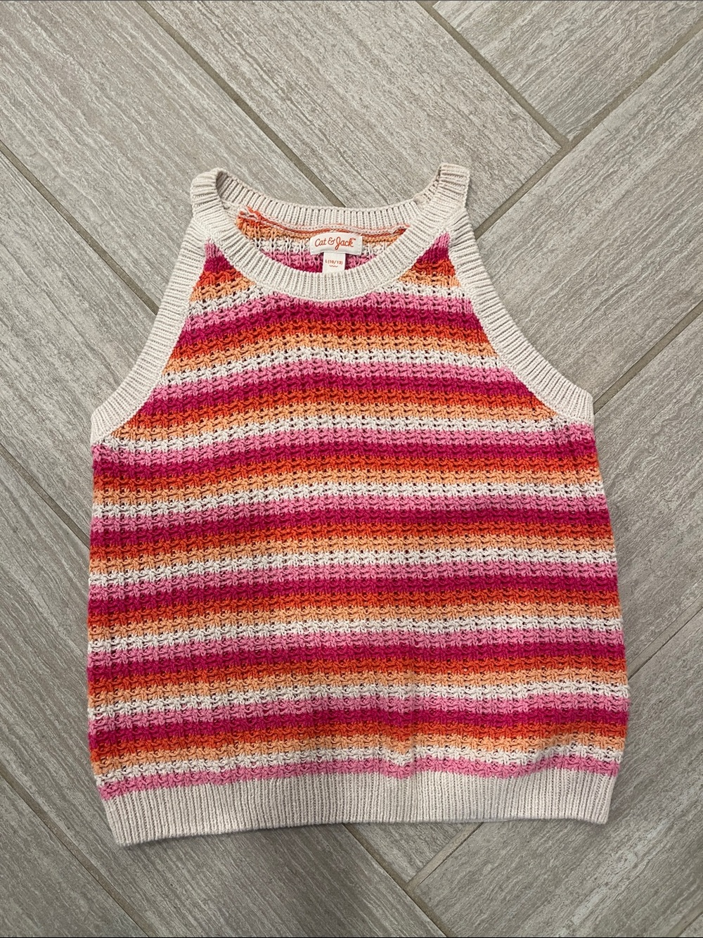 2 Cat & Jack Pink and White Striped Knit Tank - Picture 4 of 5